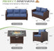 Oversized Outdoor Sectional Sofa Set with 44" Metal Fire Pit Table & Storage Coffee Table - Waterproof Wicker Patio Furniture Set, Modular Furniture with Removable Cushions (Navy)