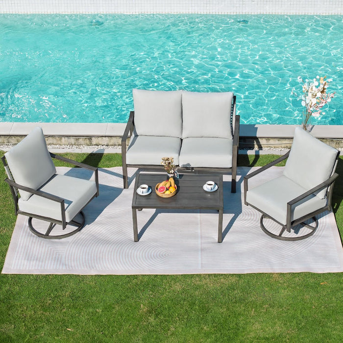 4 Piece Rope Back Patio Furniture Set, 2 Swivel Rockers