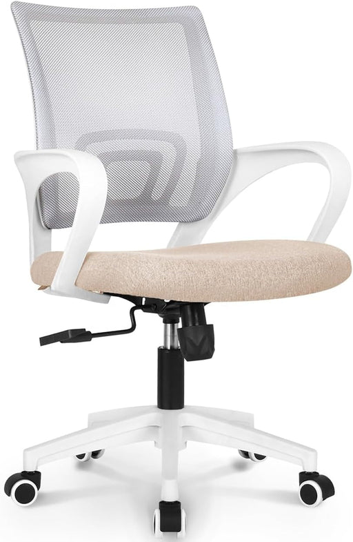 Office Chair Computer Desk Chair Gaming Ergonomic Mid Back Cushion Lumbar Support with Comfy Mesh Adjustable Swivel Rolling Home (Beige)