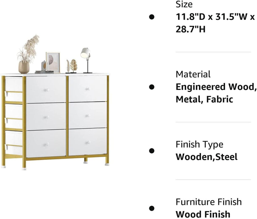 White Gold 6 Drawer Fabric Dresser