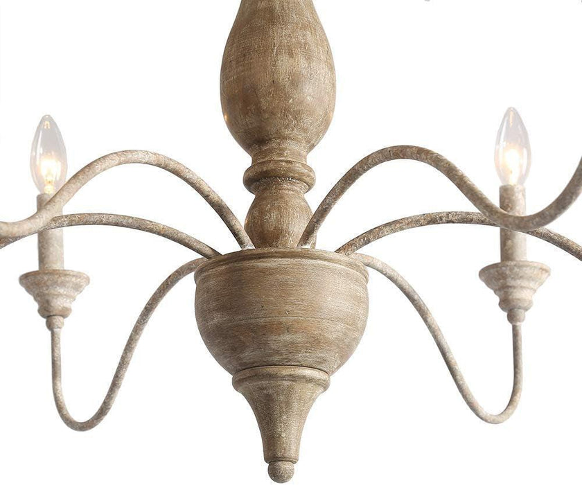 French Country Chandeliers Wood 6 Lights Rust Arms for Dining, Bedroom, Living Room and Bathroom, Brown Lamp Body Size:D29.5 Xh24.5