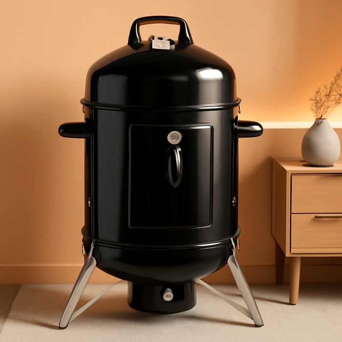 16” Vertical Charcoal Smoker, Integrated Thermometer, Water Bowl and Dual Vents Perfect for Smoked Brisket, Chrome Plated Grates Smoker Grill for BBQ, Camping, Tailgates