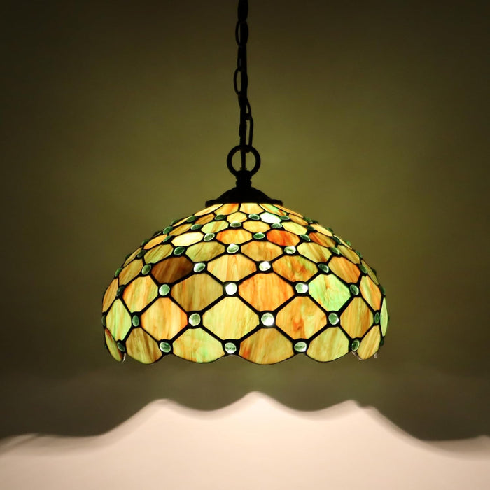 Tiffany Style Plug in Hanging Lamp Green Pearl Stained Glass 180 Inch