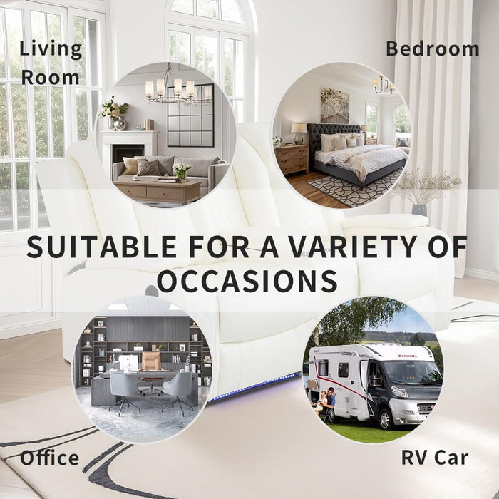 Living Room Set Leather Sofa Power Recliner Living Room Furniture Set Power Manual Loveseat with Cup Holders/Storage Console/Led Light for Living Room/Apartment(Creamy White, Loveseat)