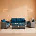 5-Piece Patio Furniture Set, Outdoor Conversation Set with PE Wicker Couch, Chairs, and Ottomans, All-Weather Grey Rattan with Anti-Slip Cushions for Backyard, Balcony, and Deck, Peacock Blue