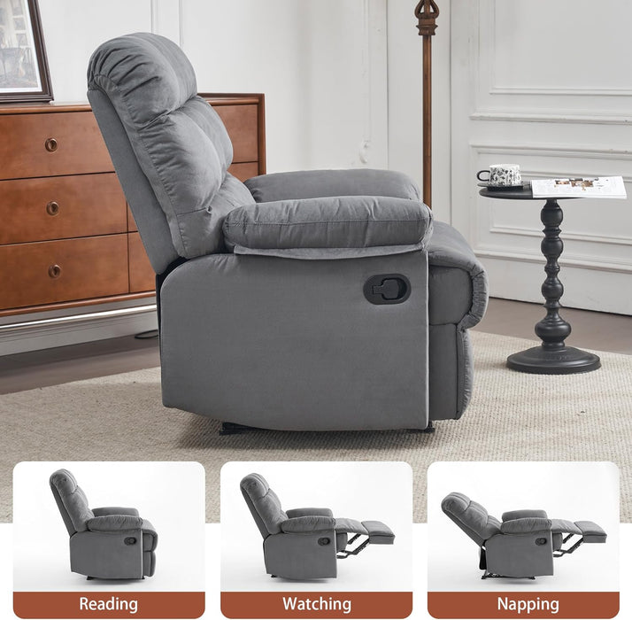 Rocker Recliner Chair, Overstuffed Large Manual Rocking Recliner for Adults, Upholstered Comfy Soft Fabric Living Room Reclining Sofa Chair(Gray)