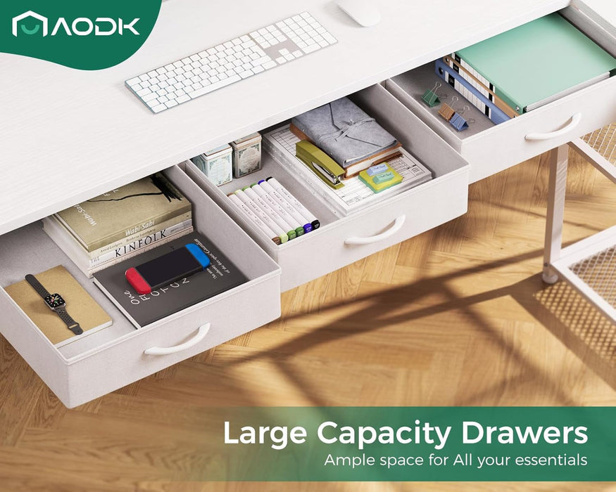 53 Inch L Shaped Computer Desk with Drawers, Corner Desk with Power Outlets & Reversible Storage Shelves, Movable CPU Stand for Home Office Gaming, White