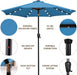 9' round Patio Umbrella with 32 Solar Powered LED Lights, Push-Button Tilt and Hand Crank Lift, Solar Umbrella in Teal for Porch, Deck, and Patio by