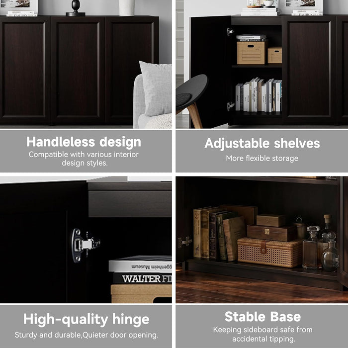 Modern Sideboard Accent 3 in 1 Buffet Storage Cabinet Display Buffet Cabinet Credenza with Adjustable Shelves for Dinging Room Living Room Entryway Coffee Bar,Dark Brown