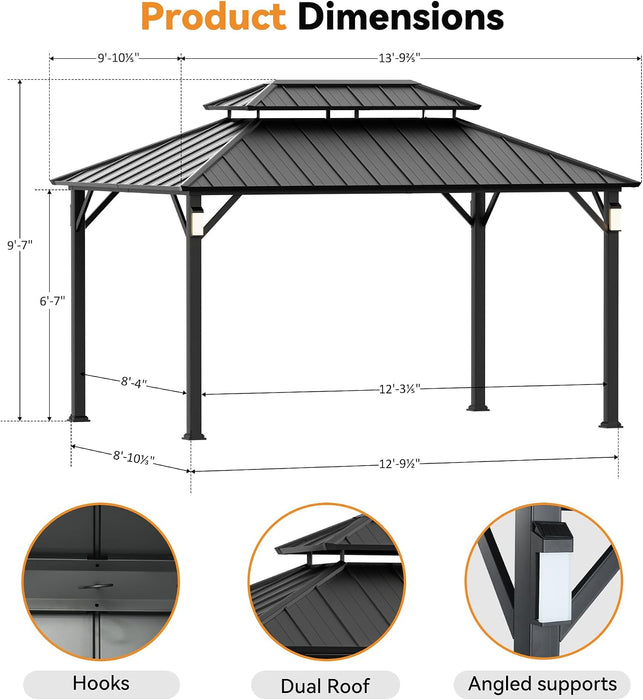 10x14 Black Hard Top Gazebo IndustrialGrade Weatherproof
