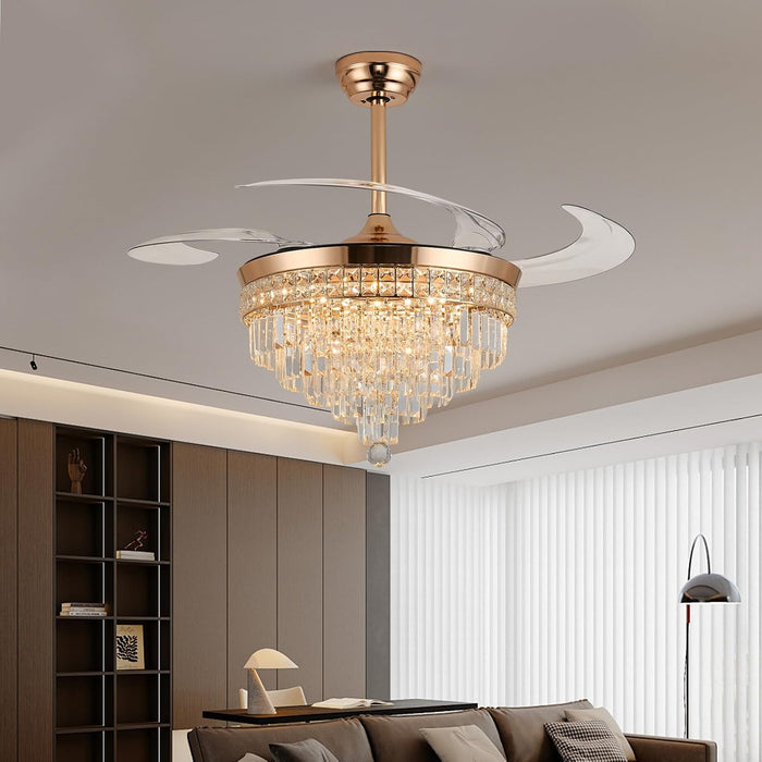48" Crystal Retractable Ceiling Fan with Light - (Glam, Gold)