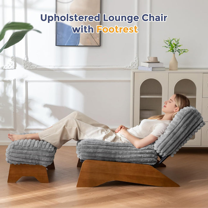 Modern Adjustable Accent Chair with Ottoman, Upholstered Living Room Chair with Footrest Set, Soft Reclining Lounge for Bedroom, Apartment, Office, Grey