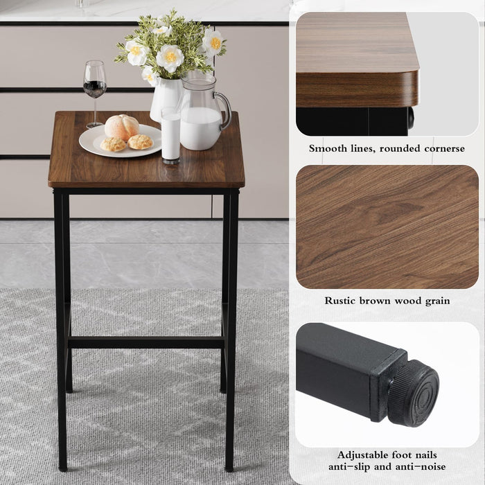 Bar Table, Square Bar Table, Small Kitchen Dining Table, High Top Bar Table, High Cocktail Table for Living Room Parties,Sturdy Metal Frame, 23.6"D X 23.6"W X 40.5"H for Narrow Spaces (Brown)