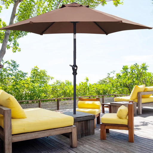 9Ft Outdoor Patio Umbrella 6 Ribs W/ Tilt & Crank Patio Table Umbrella for Patio, Garden and Poolside- Coffee