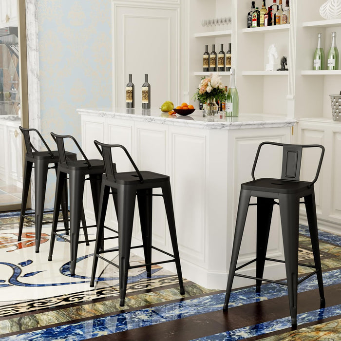 Metal Barstools Set of 4 Industrial Bar Stools with X-Brace Support, Matte Black, 30 Inch