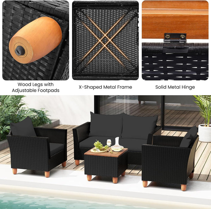 8 Piece Outdoor Conversation Set, Patio Cushioned Chairs (2, Black)