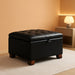30" Faux Leather Square Storage Ottoman with Wooden Tray, Modern Tufted Button Footstool Coffee Table, Upholstered Large Ottoman for Living Room, Bedroom, Black