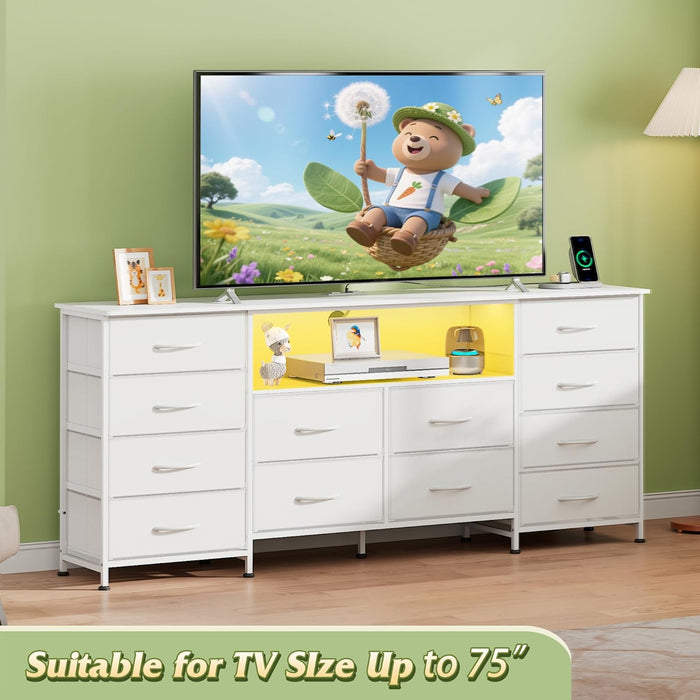 White TV Stand Dresser With IntegratedLEDs 65To75InchTV