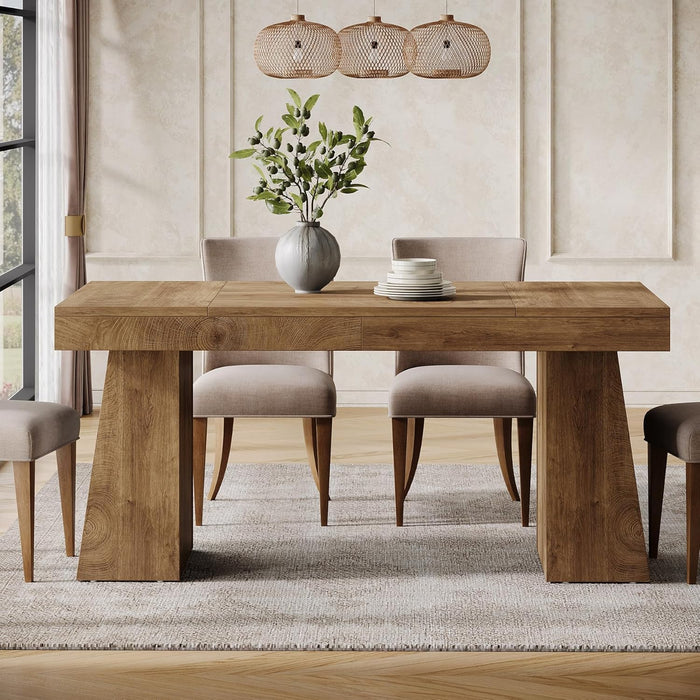 55-Inch Dining Table for 4-6, Rectangular Dining Room Table with Sturdy Legs, Wood Kitchen Dinner Table, Mid-Century Modern Dining Table for Dining Room, Kitchen, Home, Yellow