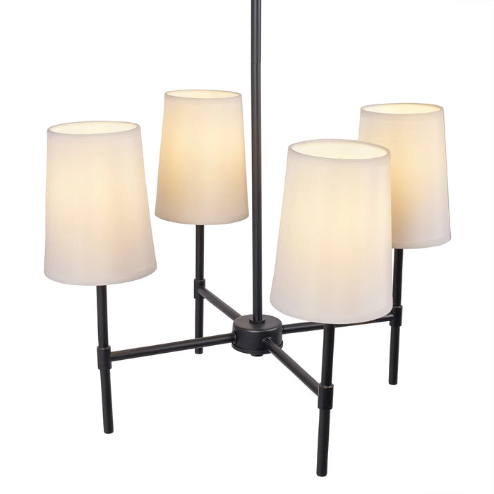 Meadowood 4-Light Chandelier, Matte Black Finish, White Fabric Shades, LED Bulbs Included