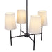 Meadowood 4-Light Chandelier, Matte Black Finish, White Fabric Shades, LED Bulbs Included