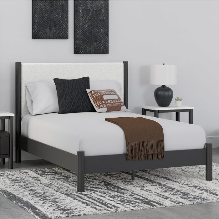 Signature Design by Ashley Cadmori Modern Queen Upholstered Platform Bed, Foundation or Box Spring Not Needed, Black & White