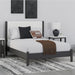 Signature Design by Ashley Cadmori Modern Queen Upholstered Platform Bed, Foundation or Box Spring Not Needed, Black & White