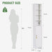71" Tall Narrow Bookshelf with Door, 8-Tier Adjustable Shelves Bookcase, Freestanding Storage Cabinet with Raised Base for Living Room Bathroom Office, White