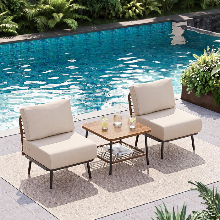3-Piece Patio Conversation Set, Sectional Sofa with Coffee Table