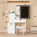 Vanity Desk Set with Sliding Lighted Mirror, Makeup Dressing Table with 4 Drawers & 9 Storage Spaces, Hidden Compartments and Cushioned Stool for Bedroom, White