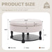 31.5" Large round Storage Ottoman, Upholstered Tufted Linen Ottoman Coffee Table, Large Footrest with Solid Wooden Legs Wood Shelf Storage, Side Table for Living Room Bedroom Office, Beige