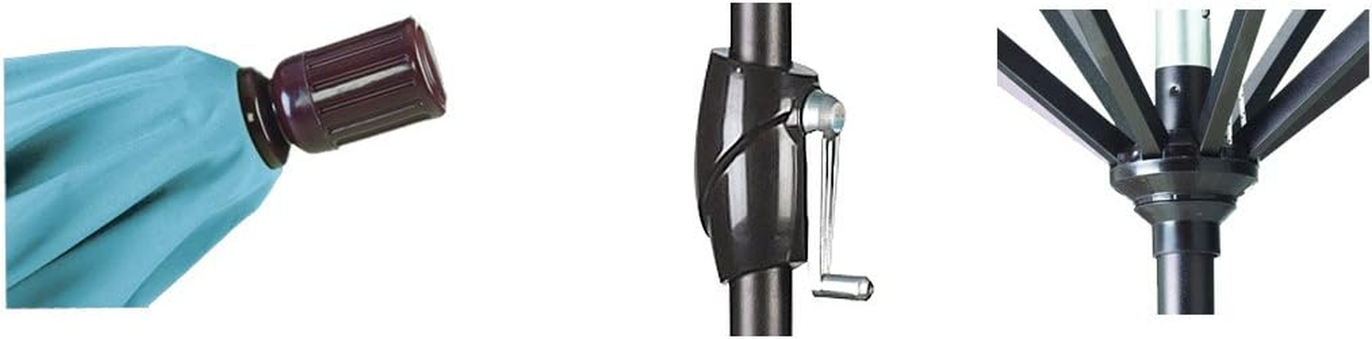 9' round Aluminum Market Umbrella, Crank Lift, Push Button Tilt, Black Pole, Black Olefin