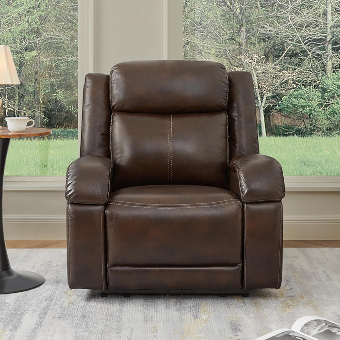 Genuine Leather Power Recliner Chairs for Adults, Wall Hugger RV Recliner with Power Headrest & Charging Ports, Electric Recliner Sofa Chair for Living Room, Dark Brown