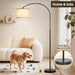 Dimmable Floor Lamp, Arc Floor Lamp with Dimmer, Black Standing Lamp with Adjustable Hanging Shade, over Couch Tall Reading Light, Modern Pole Lamp for Living Room Bedroom, 9W LED Bulb Included