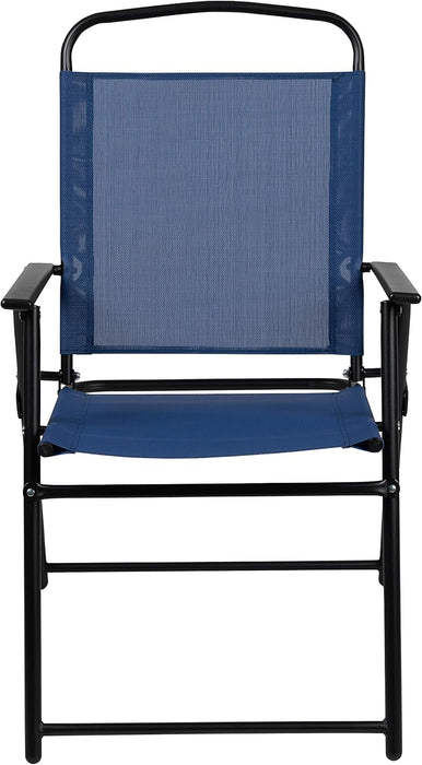 6 Piece Navy Patio Garden Set with Table, Umbrella and 4 Folding Chairs