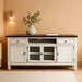 Havalance Farmhouse TV Stand Fits Tvs up to 72", 4 Cabinets and Shelves for Storage, Vintage White & Weathered Gray