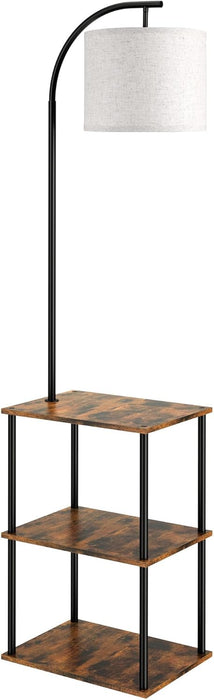 Floor Lamp with Table, Night Stand with Lamp, Narrow Side Table with 3CCT LED Bulb, Small Coffee Table, Modern End Table with Storage Shelves for Living Room Bedroom Home Décor