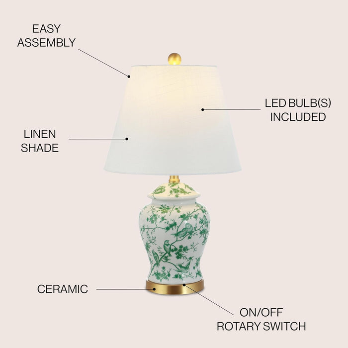 Penelope Ginger Jar 22" LED Table Lamp, White/Green