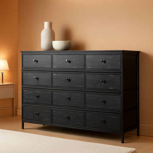 Black Dresser, Dresser for Bedroom with 13 Storage Drawers, Dressers & Chests of Drawers for 55" TV, Black Dresser for Bedroom, Long Dresser for Closet, Entryway