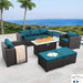 Patio Furniture Set 6-Piece Outdoor Furniture Set with 45'' Propane Gas Fire Pit Table Outdoor Conversation Set Wicker Sofa Set Non-Slip Cushions Waterproof Covers, Peacock Blue