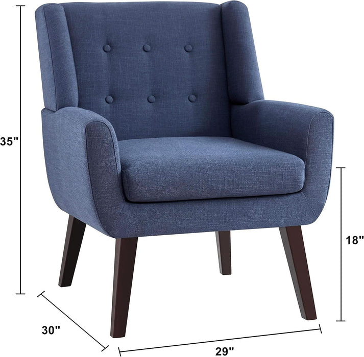Accent Chair Living Room Chair, Upholstered Button Tufted Armchair, Linen Fabric Sofa Chairs for Bedroom, Living Room, Mid Century Modern Comfy Reading Chair (Dark Blue)