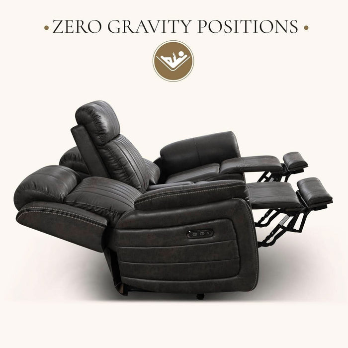 Zero Gravity Power Reclining Sofa with Adjustable Headrest, Electric Reclining Couch with USB & Type-C Ports, Power Loveseat Recliner Sofa for Living Room (Charcoal, 3 Seater Sofa)