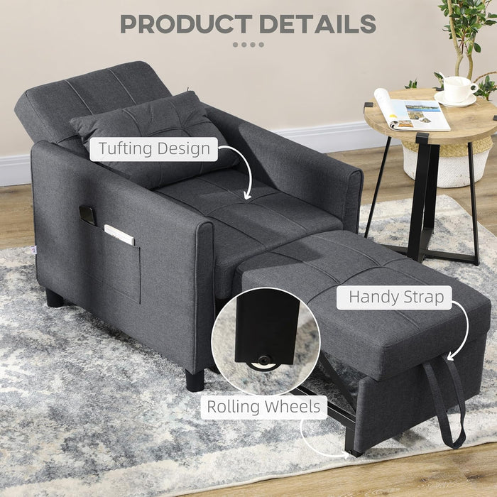 Gray Convertible Chair Bed With Adjustable Backrest