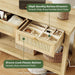 Rattan Console Sofa Table with Outlets and USB-C Port, 3 Drawer Entryway Table with Synthetic Rattan Surface, Open Shelf, behind Couch Entry Foyer Hallway Storage, Natural