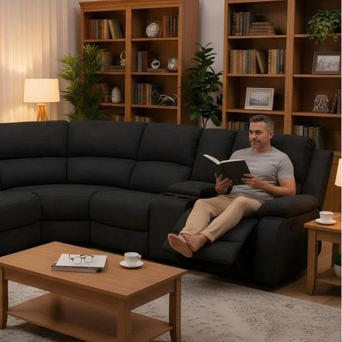 Power Reclining Sectional Sofa Set, L-Shaped Leather Sectional Couch for Living Room, Home Theater Seating with 4 Cup Holders, Modern Intelligent Recliner Sofa with Breathable Leather, Black