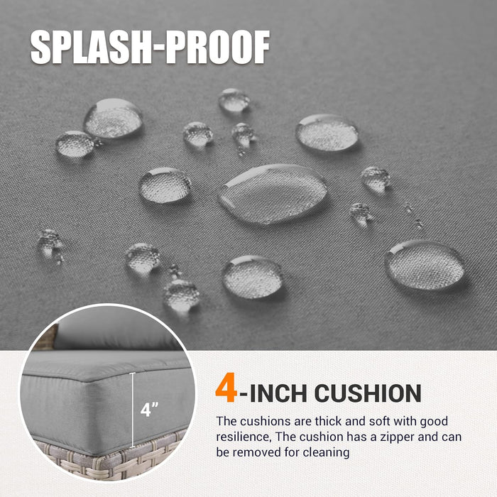 10Pcs Patio Rocking Swivel Chair with 55,000 BTU Fire Pit Table Outdoor Wicker Rattan Bistro Set with Tempered Glass Side Table, Outdoor Patio Furniture Set for Garden and Balcony, Grey