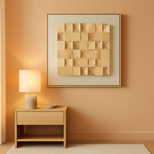 Framed 3D Wood Textured Wall Art, Large Modern Beige Geometric Wooden Artwork for Walls, Minimalist Neutral Square Paintings Wall Decor for Living Room, Dining Room, Bedroom, Office, 28X28 Inch