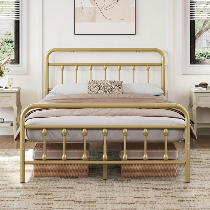 Full Metal Platform Bed Frame, Victorian Headboard & Footboard