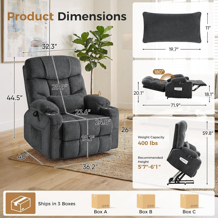 Dual Motor Power Lift Recliner Chair for Elderly with Massage & Heat