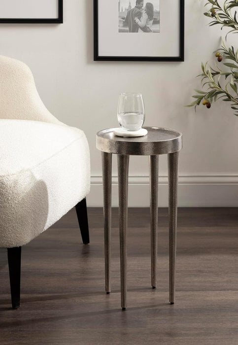 Rava Modern Metal round Drink Table, 10 X 10 X 21, Antique Nickel, Cast Aluminum Accent Table for Use as Indoor Plant Stand or Living Room Decor Piece